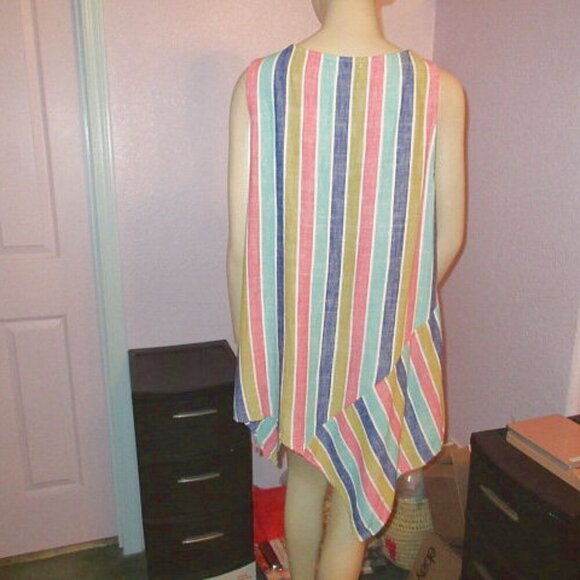 Cynthia Linen Blend Tunic Top Size L Rainbow Stripe Asymmetrical Lagenlook Artsy - Picture 6 of 10